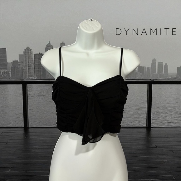 NWOT, Dynamite, Black Corset Cropped Top Ruched Front, XS - Picture 1 of 8